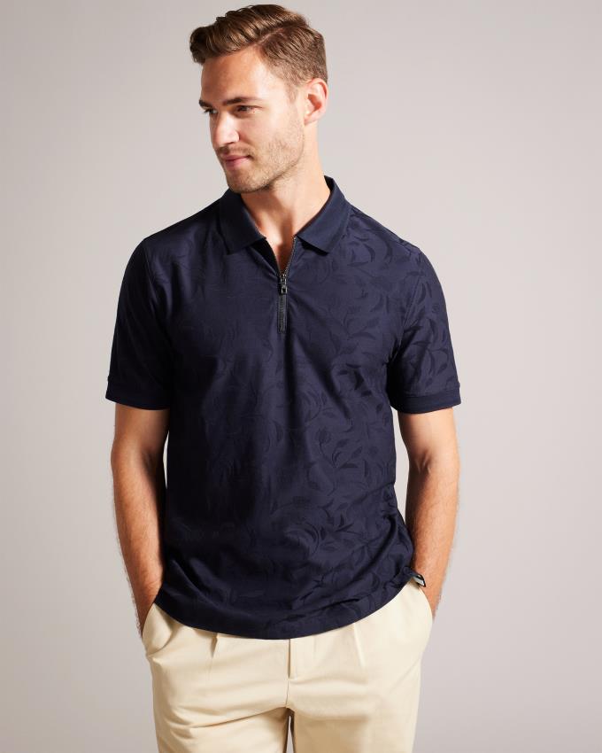 Polo Ted Baker Tulip Textured Zip Bleu Marine Homme | MBU-46745033